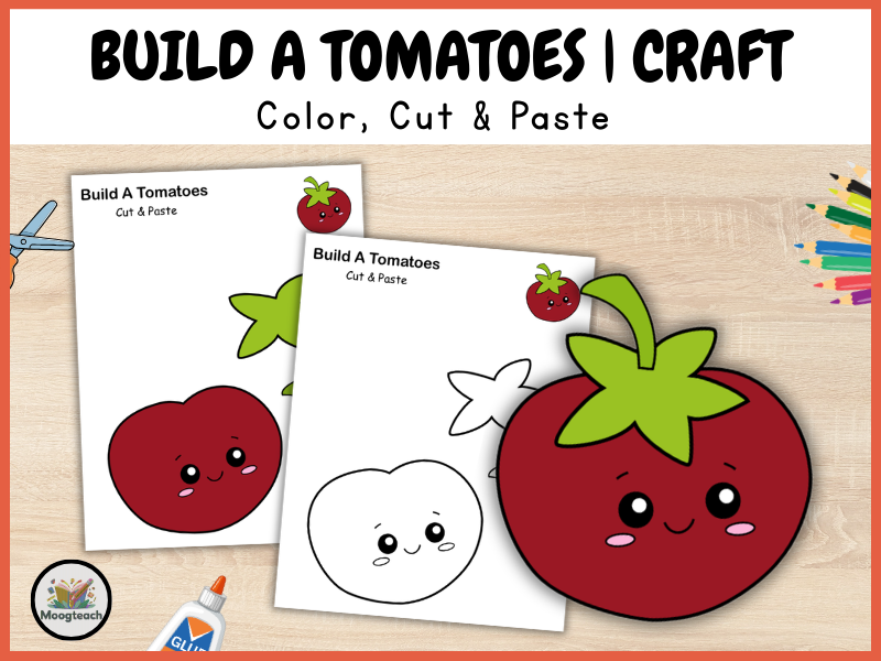 Tomato Craft for Kids | Printable Cut and Paste Activity | Vegetable Coloring Worksheet PDF