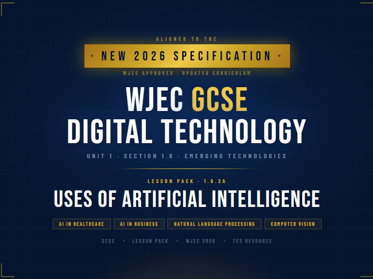 NEW 2026 WJEC GCSE Digital Technology 1.6.2A Uses of Artificial Intelligence | Lesson Pack