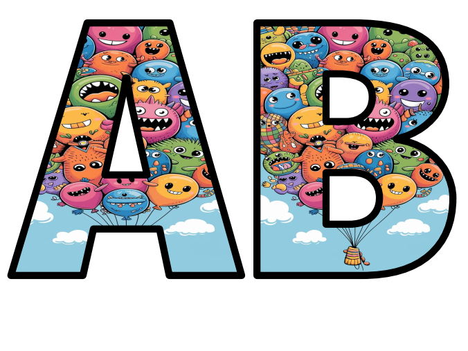 Hot In Letters Hot Air Balloon Monster Art Lettering Set Display Title Letters Numbers ...