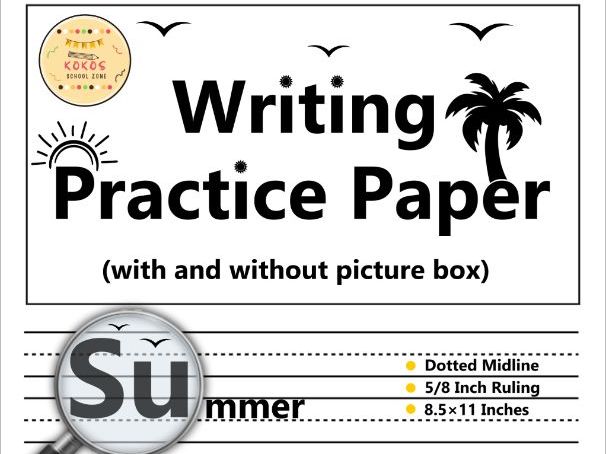 Summer-Themed Lined Writing Paper with &amp; without Picture Box - EYFS ...