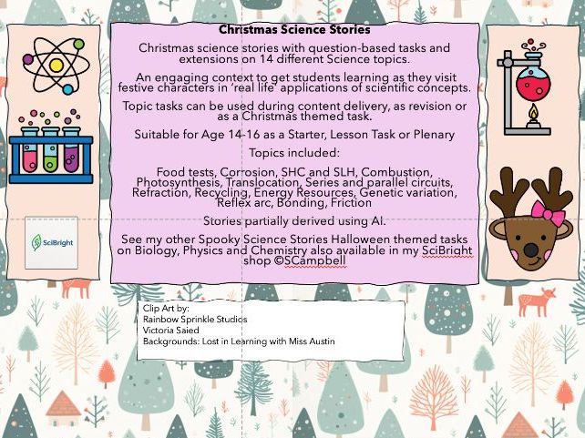 Christmas Science Stories: 14 Lesson tasks, Starters or Plenaries