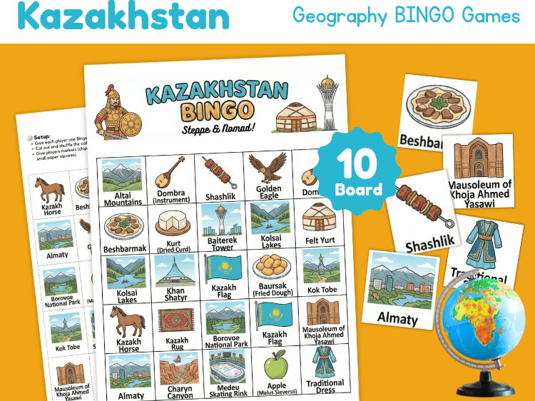 Kazakhstan Geography Bingo Game | Country Study Printable