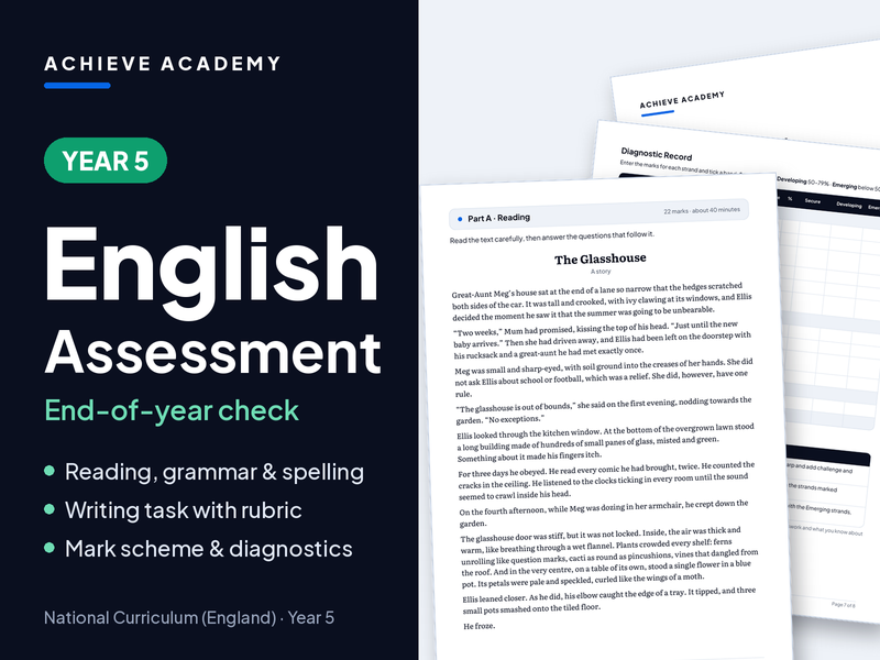 Year 5 English Assessment – Reading, GPS, Spelling & Writing with Mark Scheme