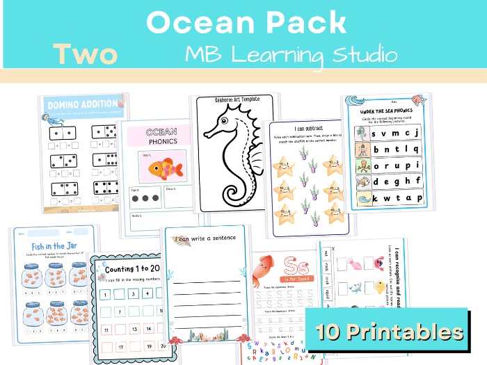 Sea-Themed Activity Pack  2 – 10  Ocean Activities (EYFS, KS1, Pre-K to 1st Grade)