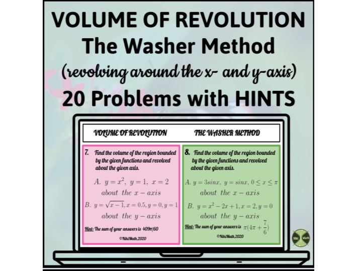 Volume of Solids of Revolution The Washer Method - 10 Digital Cards 20 Problems