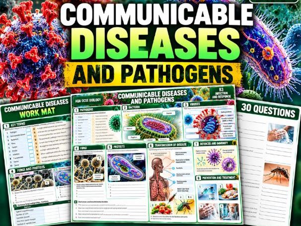 AQA GCSE Biology B3 Communicable Diseases & Pathogens | Knowledge Organiser, Work Mat & 30 Questions
