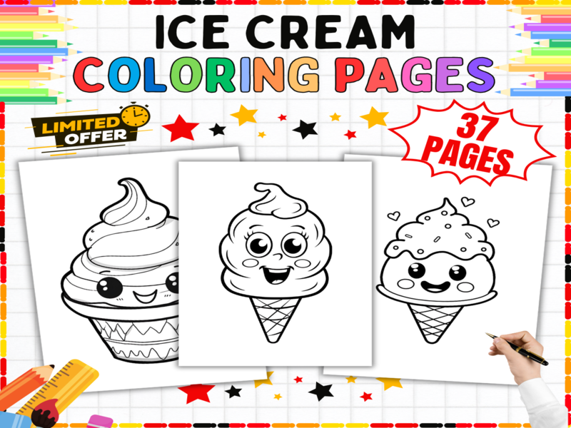 37 Ice Cream Colouring Pages | Summer Treats Activities | Fun Printable Worksheets for Kids