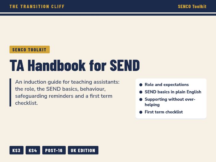 TA Handbook for SEND in Secondary: Induction Guide, Role Clarity + First Term Checklist