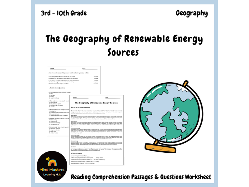 The Geography of Renewable Energy Sources Reading Comprehension ...