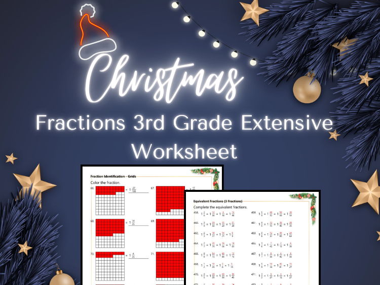Christmas Fraction Math Activities – 3rd Grade | 27 No-Prep Worksheets | Holiday Classroom Bundle