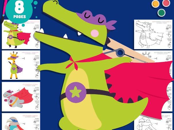 Superhero Animal Clothespin Puppets, Color Cut and Create Animal Heroes