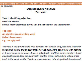 FREE Adjectives Worksheet The Hobbit