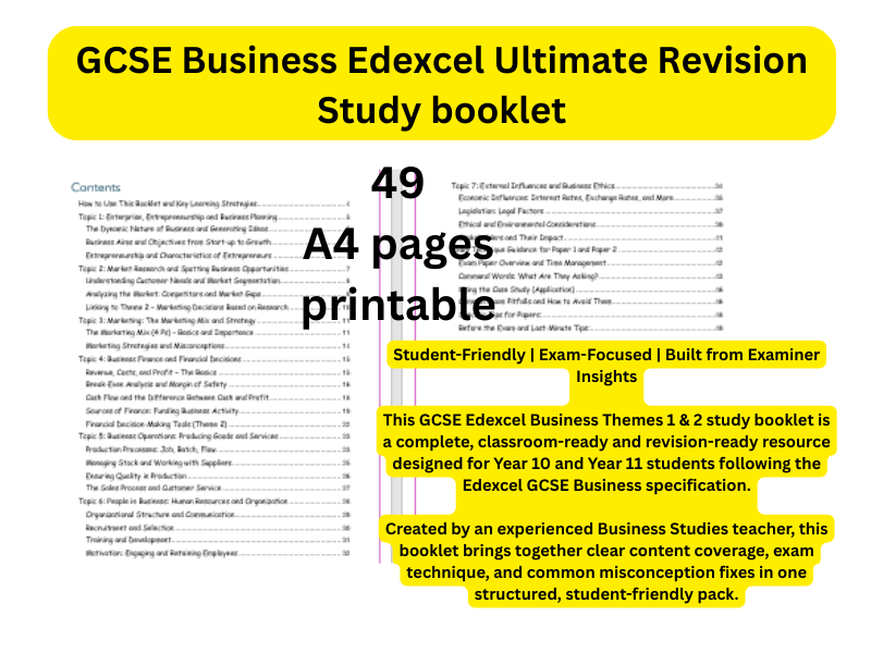 GCSE Edexcel Business – Themes 1 & 2 Complete Study & Revision Booklet ...