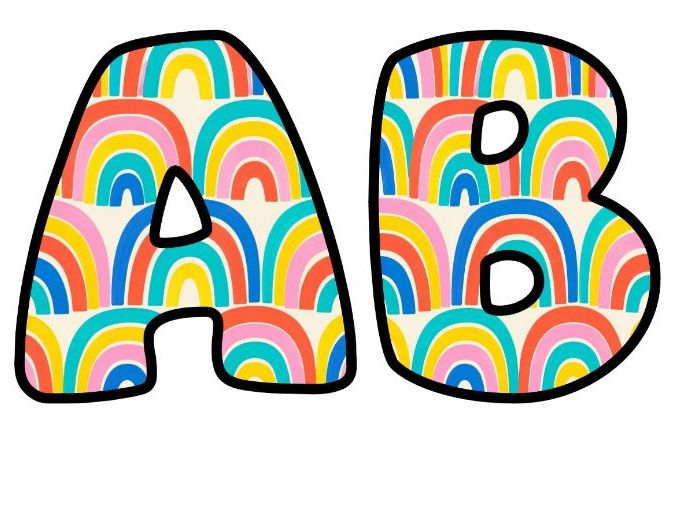 Rainbow Arch Stacks Bubble Letters | Rainbow Bulletin Board Letters | Printable Alphabet A-Z and 0-9