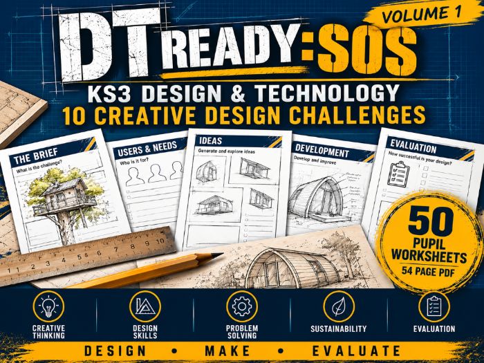KS3 Design & Technology – 10 Creative Design Challenges | 50 Worksheets | DT READY:SOS