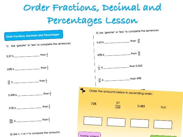 Year 6 FDP - Order Fractions, Decimals and Percentages Lesson