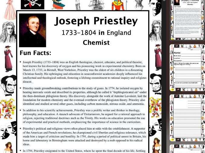 Joseph Priestley PACKET & ACTIVITIES, Important Historical Figures Series