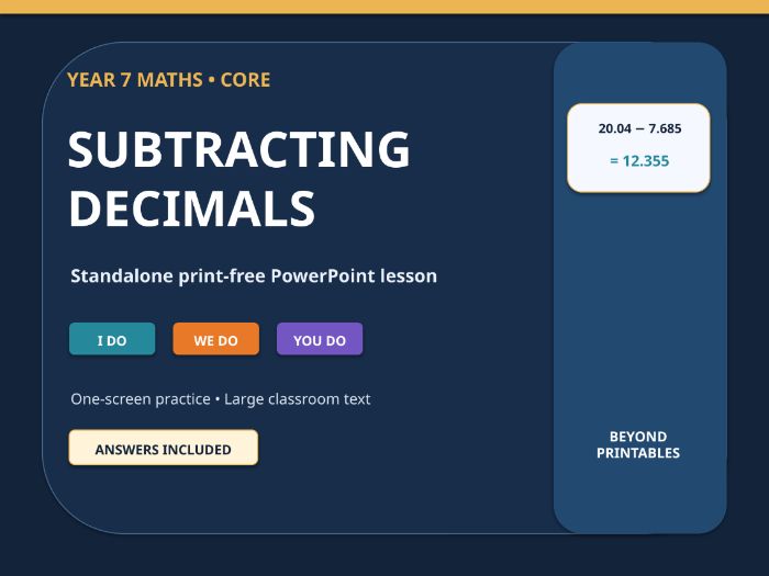 Subtracting Decimals | Year 7 Core Maths | Standalone Print-Free I Do–We Do–You Do PowerPoint Lesson