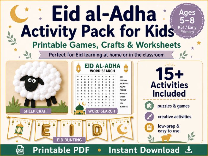 Eid al-Adha Activity Pack KS1 | Puzzles, Crafts, Reading Comprehension & Worksheets