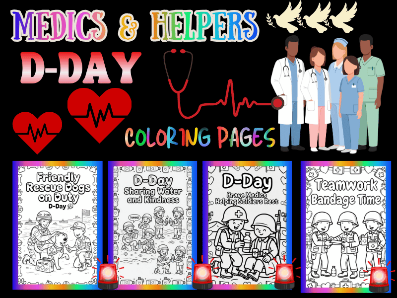 D-Day Medics & Helpers Coloring Pages for Kids | NO PREP Printable WWII Activity Pack