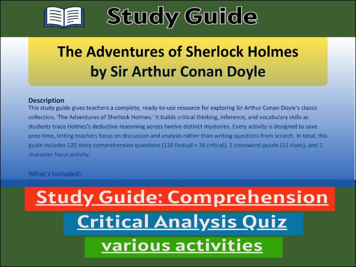 The Adventures of Sherlock Holmes by Sir Arthur Conan Doyle, Worksheet & Activities