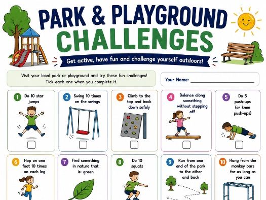 Park & Playground Challenges Worksheet | Outdoor PE Activity | Summer Holiday Fitness Challenge |
