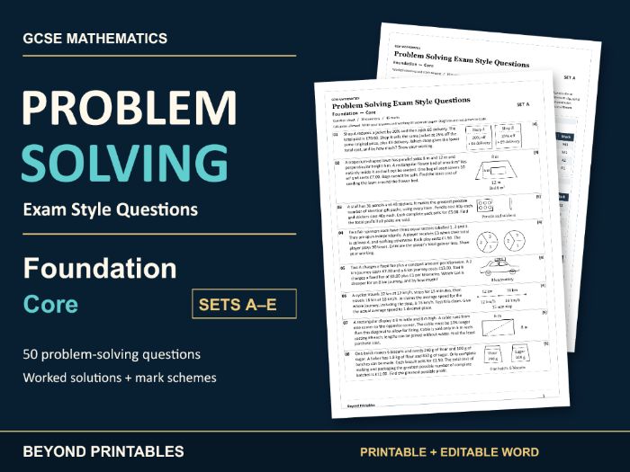 GCSE Maths Problem Solving: Foundation Core Sets A-E - Exam Style Questions