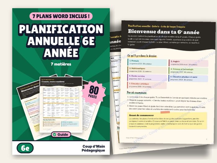 French Year Long Plan Grade 6 Bundle Ontario All Subjects | Planif annuelle 6e