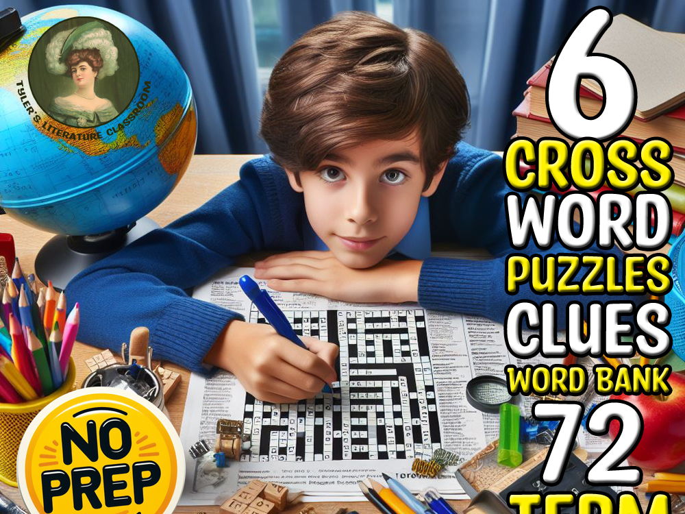 Literary Genres #1-6 ELA Vocabulary Crossword Puzzles Sub Plan