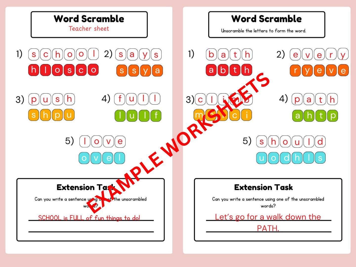 Complete Year 1 & Year 2 Word Scramble Mega Bundle – Spelling & Vocabulary Fun!