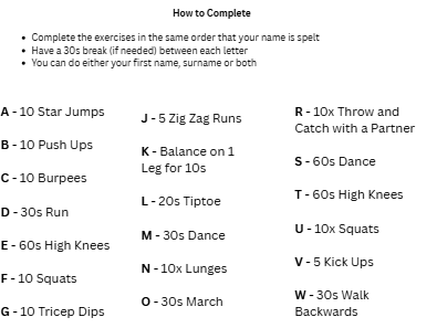Spell Your Name Fitness Day Primary and Secondary Bundle