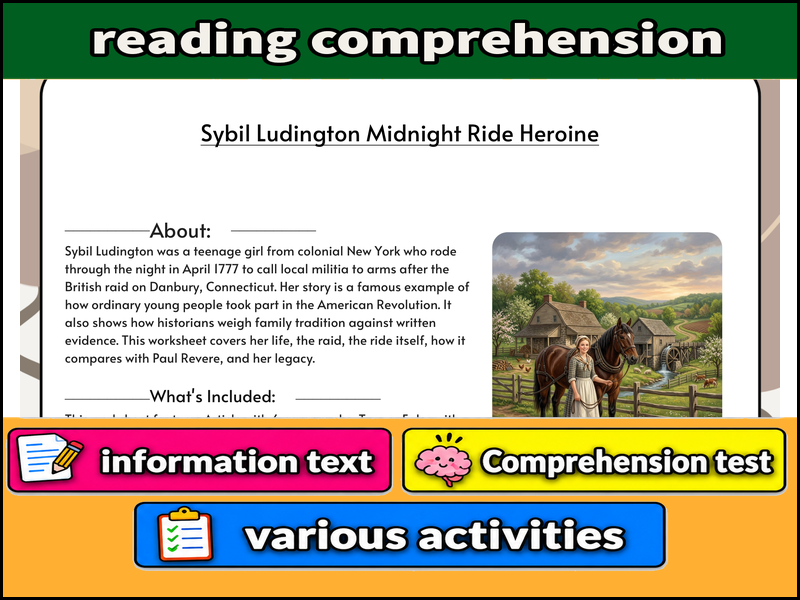 Sybil Ludington Midnight Ride Heroine & Comprehension Test
