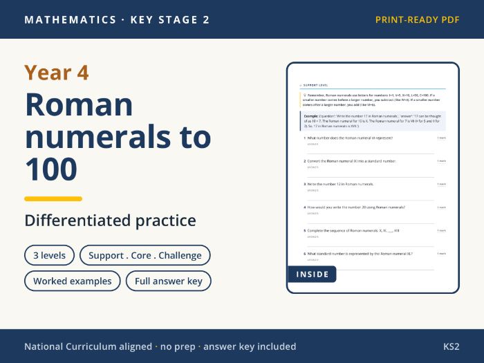 Year 4 Maths: Roman numerals to 100
