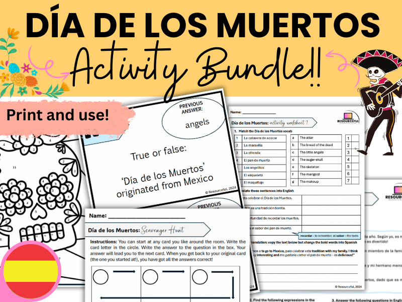 Dia de los Muertos - Day of the Dead - Activity Bundle: scavenger hunt, colouring and more!