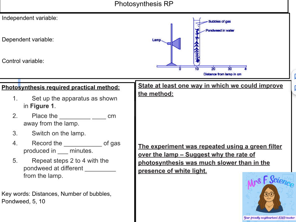 PHOTOSYNTHESIS REQUIRED PRACTICAL WORKSHEET
