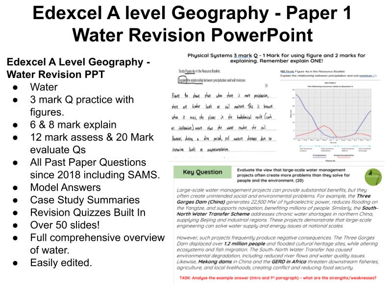 Edexcel A Level Geography Paper 1 Water Revision PowerPoint