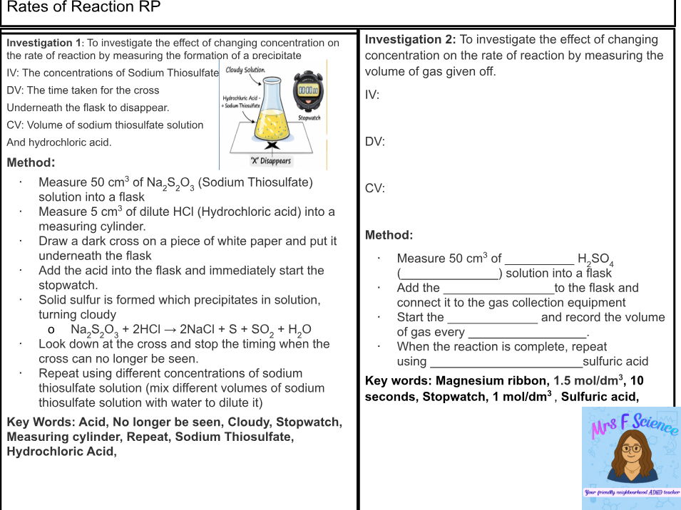 RATES OF REACTION REQUIRED PRACTICAL WORKSHEET