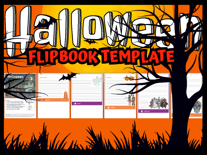 Halloween Flipbook Template | Research & Writing Activity for Traditions, Origin