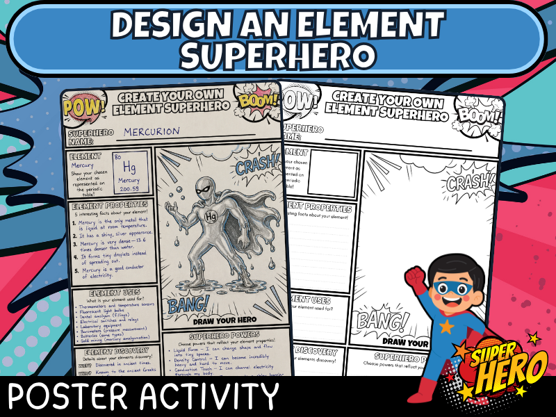 Element Superhero Poster Chemistry Periodic Table Activity