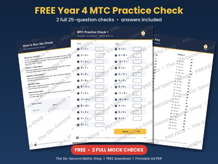 Year 4 MTC Practice Check | FREE Multiplication Tables Check Mock Test with Answers