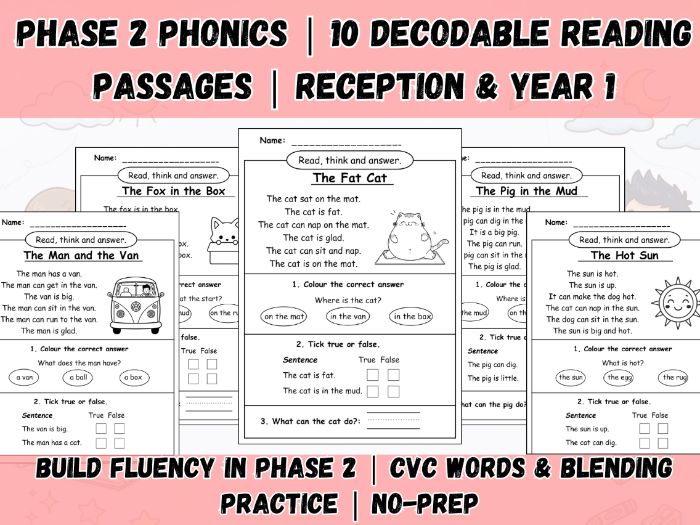 Phase 2 Phonics: 10 Decodable Reading Passages + Questions (Reception/Year 1)