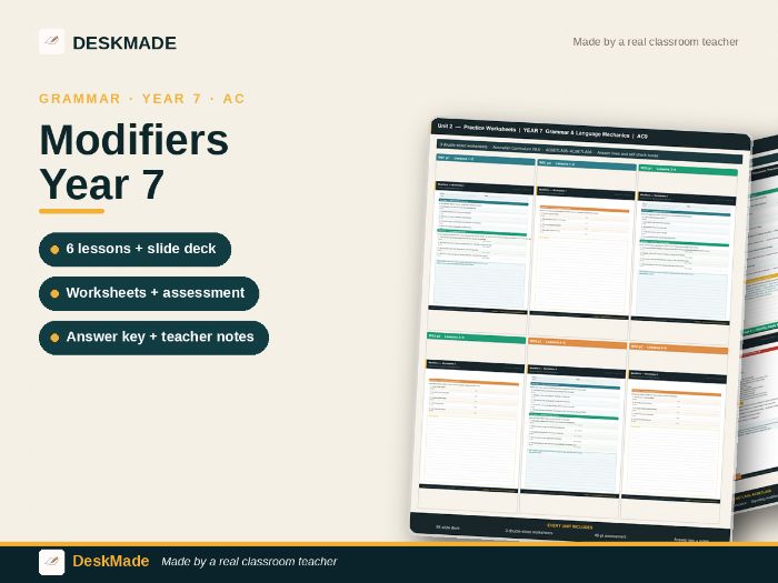 Year 7 Modifiers Unit | Adjective & Adverb Modifier Placement