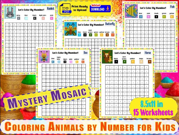 Mystery Mosaic Coloring Animals by Number for Kids