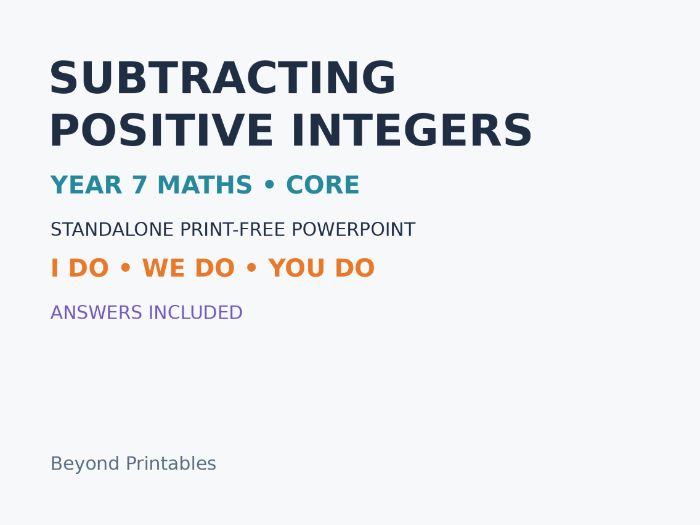 Subtracting Positive Integers | Year 7 Core Maths | Standalone Print-Free I Do–We Do–You Do Lesson