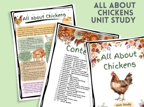 All About Chickens Workbook | KS2-KS3 | Digital Download PDF | Unit Study | 8+