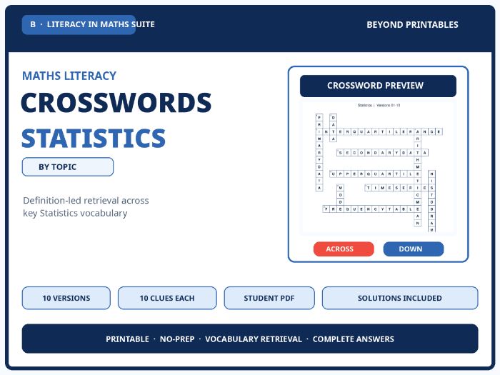 Statistics Maths Crosswords | 10 Vocabulary Puzzles with Solutions