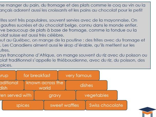 French - Francophone food Reading Challenge