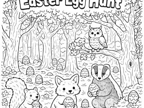 Easter Egg Hunt in the Forest Colouring Worksheet