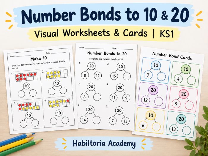 Number Bonds to 10 & 20 | Visual Worksheets & Cards | KS1