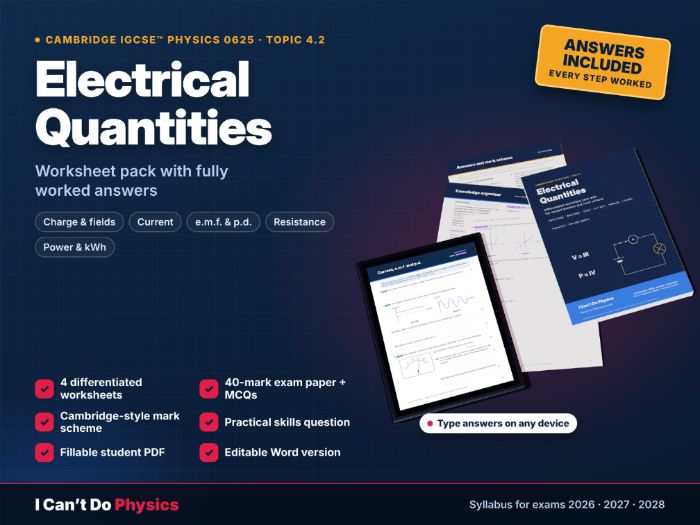 IGCSE Physics 0625 Electrical Quantities Worksheets